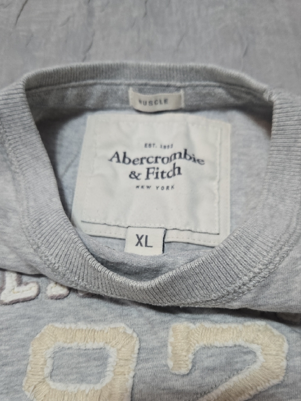 Abercrombie & Fitch Light Gray Logo Tee with Cream Applique
